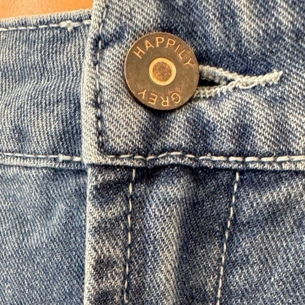 HappilyGrey High RiseDenim Maxi Skirt Medium Wash Front Slit Frayed HemSize 1/24 - Picture 6 of 15
